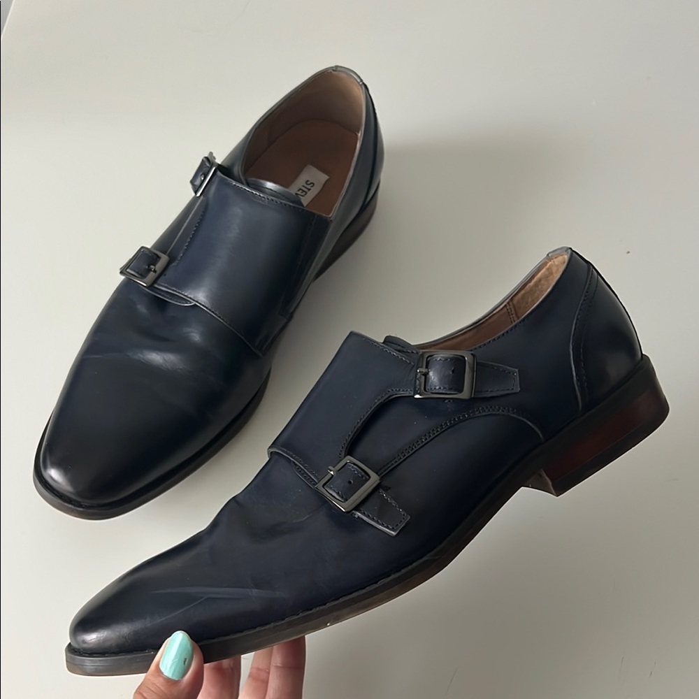 Steve Madden Elvin Navy Black Double Monk Strap Oxfords leather 8